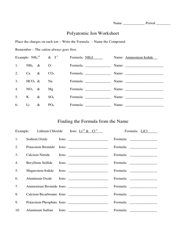 Printables  Polyatomic Ions Worksheet  Gotaplet Thousands Of