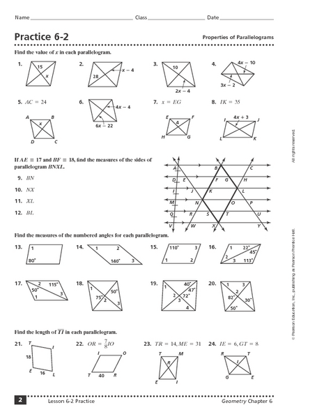 Properties Of Parallelograms Worksheet Answers Lesson 9 1