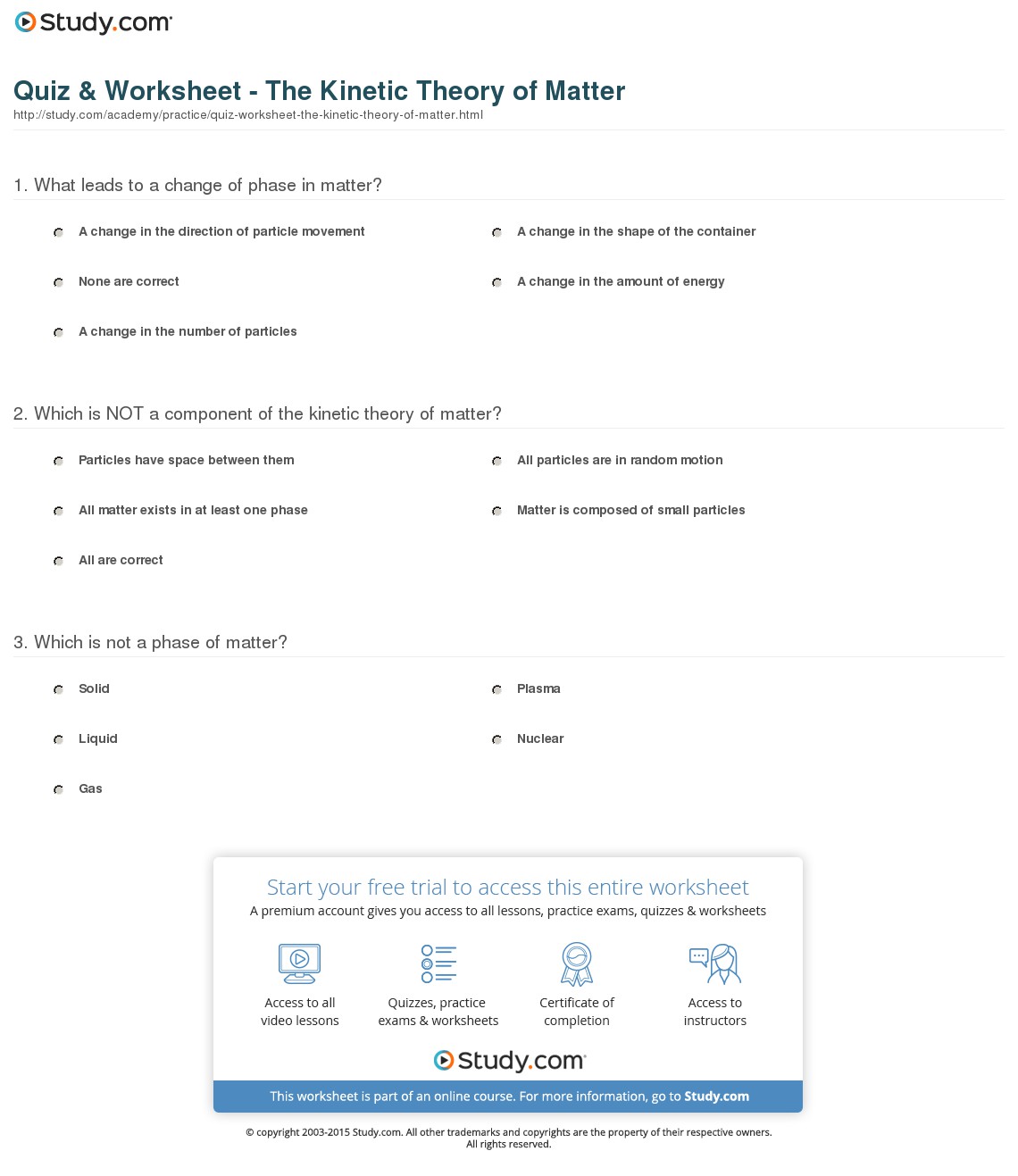 Quiz worksheets