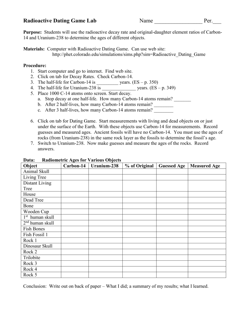 Radioactive Dating Of Fossils Worksheet