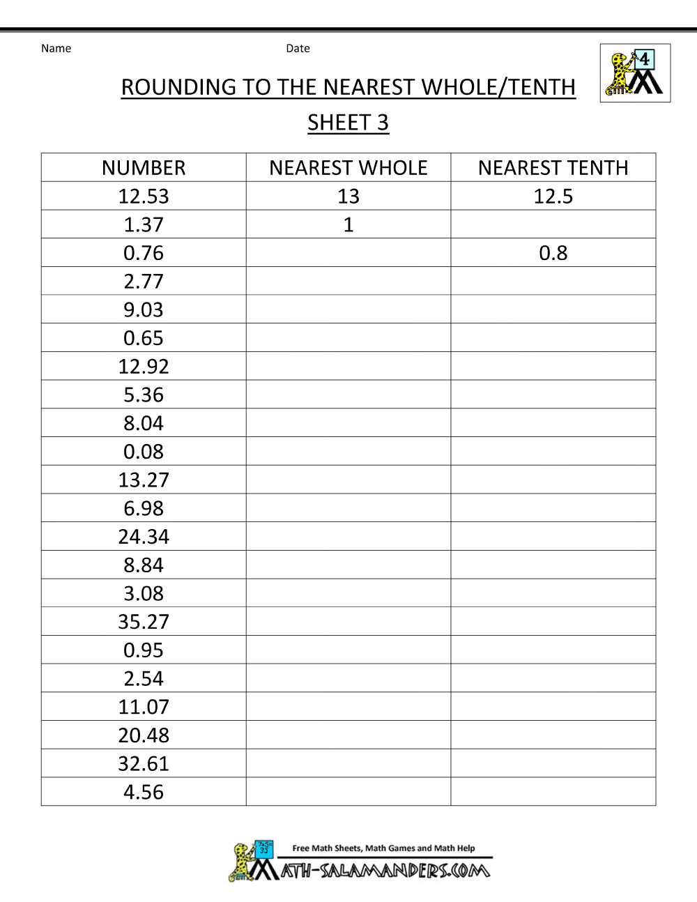 Rounding To The Nearest Tenth