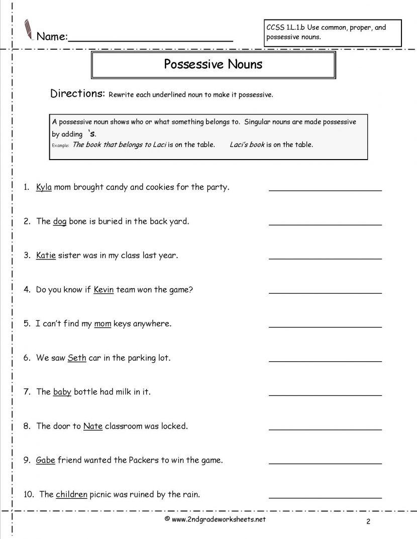 Second Grade Possessive Nouns Worksheets Singular And Plural For