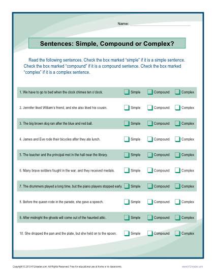 Simple And Compound Sentence Worksheet