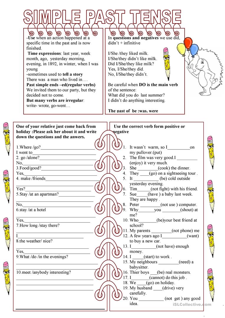 Simple Tenses Of Verbs Worksheets For Grade 4