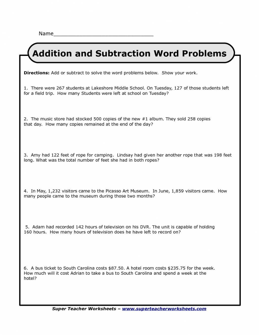 Single Step Addition Word Problems Using Digit Numbers A Mixed And