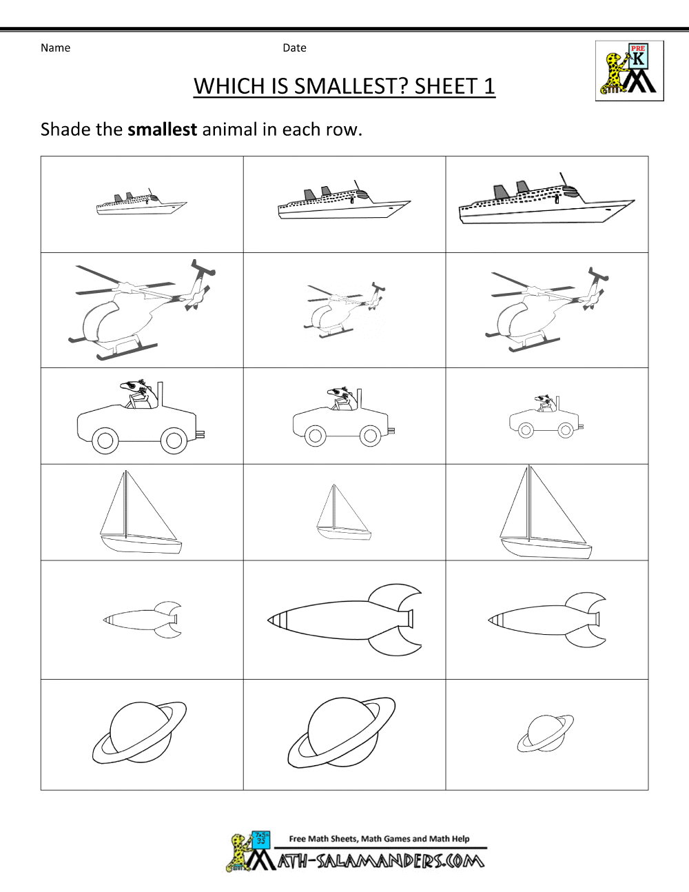 Size Worksheets Bigger Smaller Or The Same Teaching Positional
