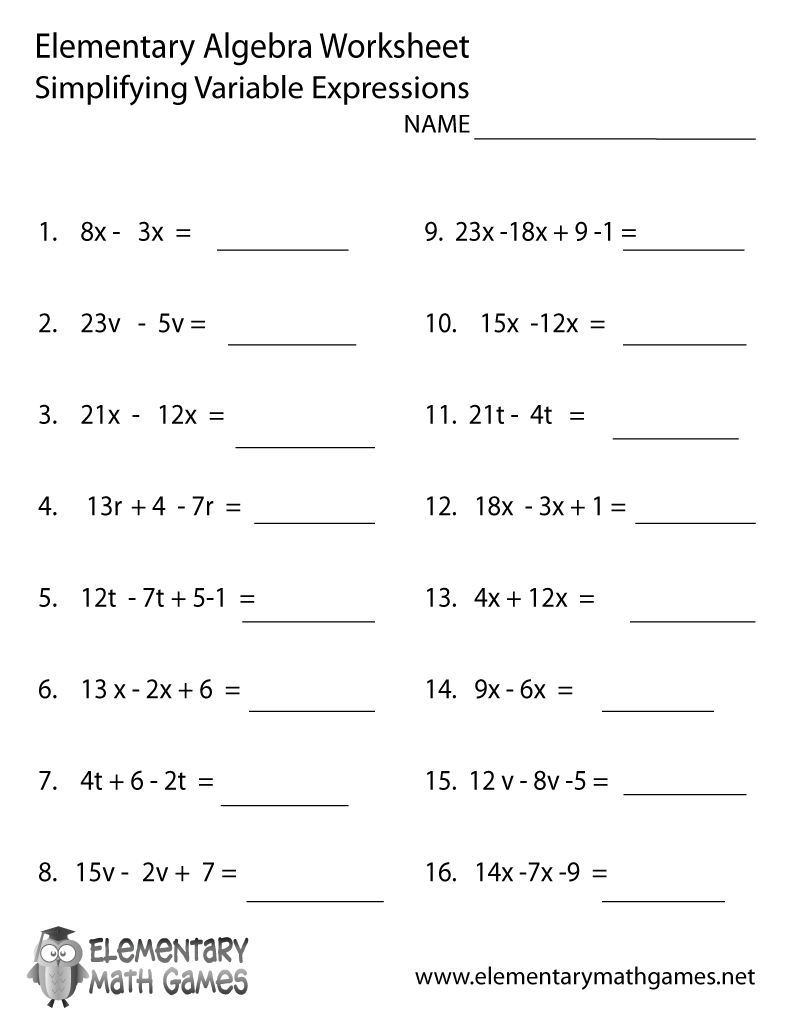 Algebra Worksheets 22th Grade Inside Equivalent Expressions Worksheet 6th Grade