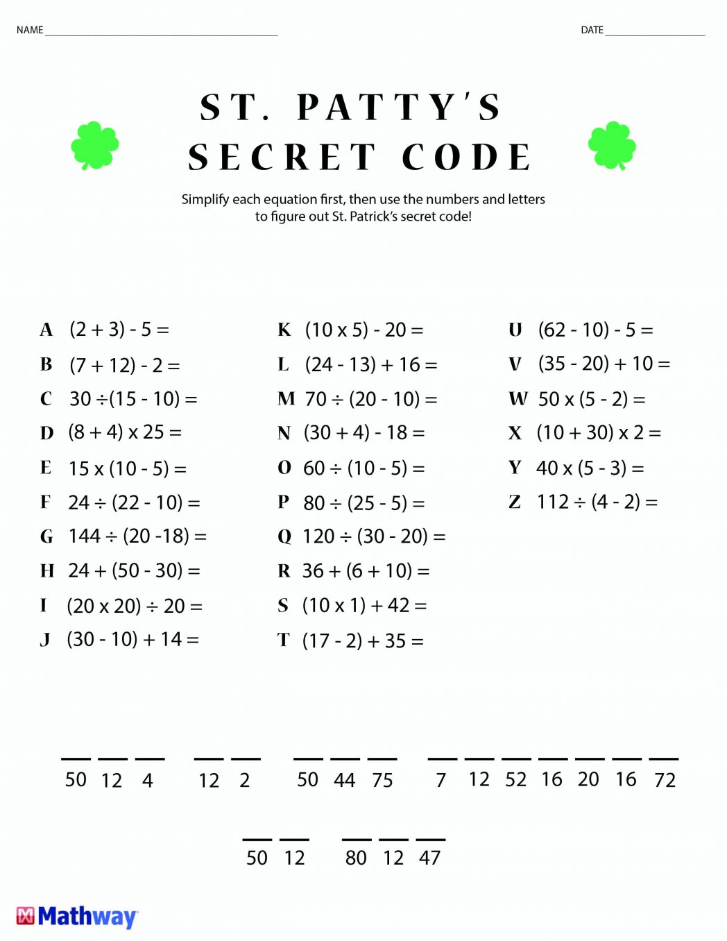 St Pattys Day Crack The Secret Code Worksheet Print This Onexpress