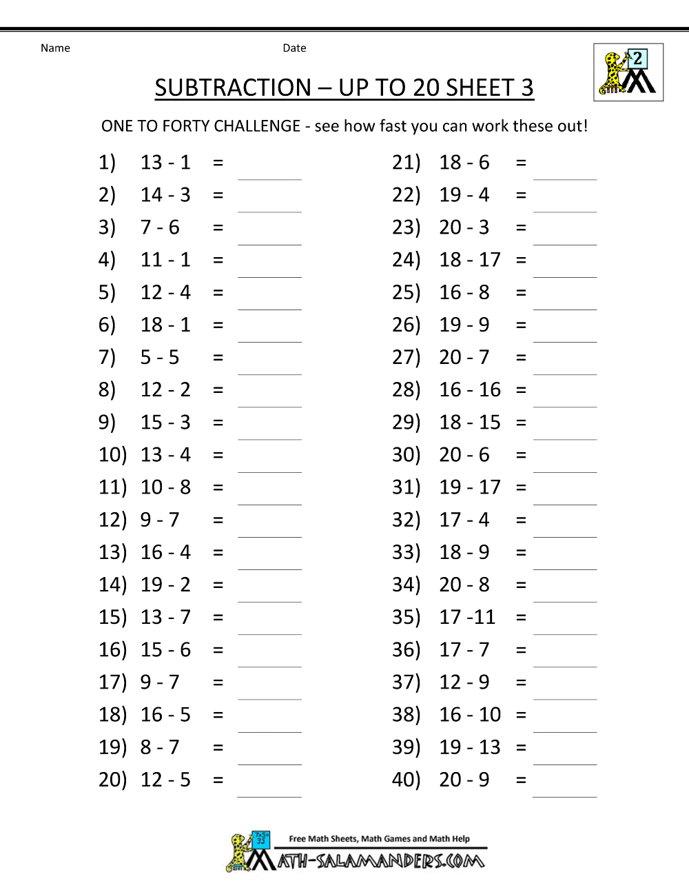 Subtraction For Kids 2nd Grade