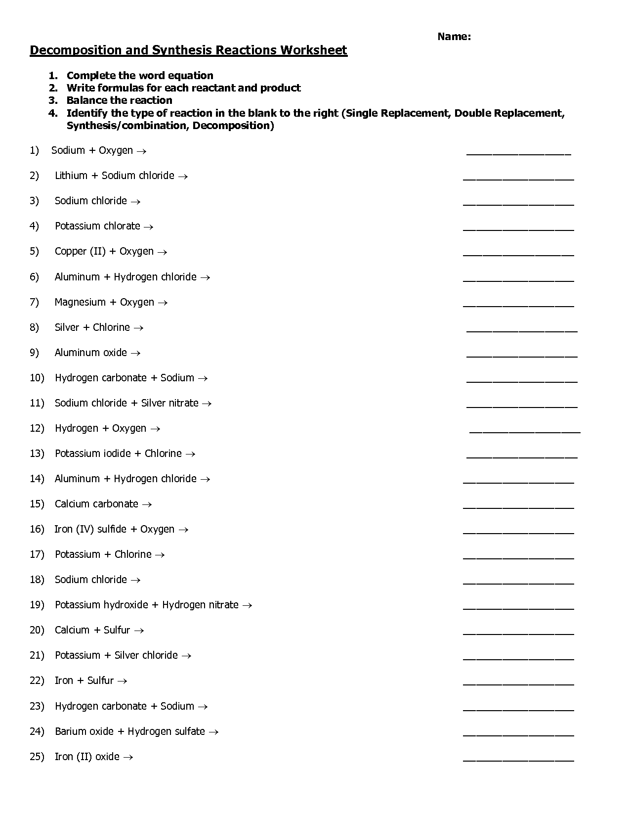 Synthesis Reaction Worksheet The Best Worksheets Image Collection