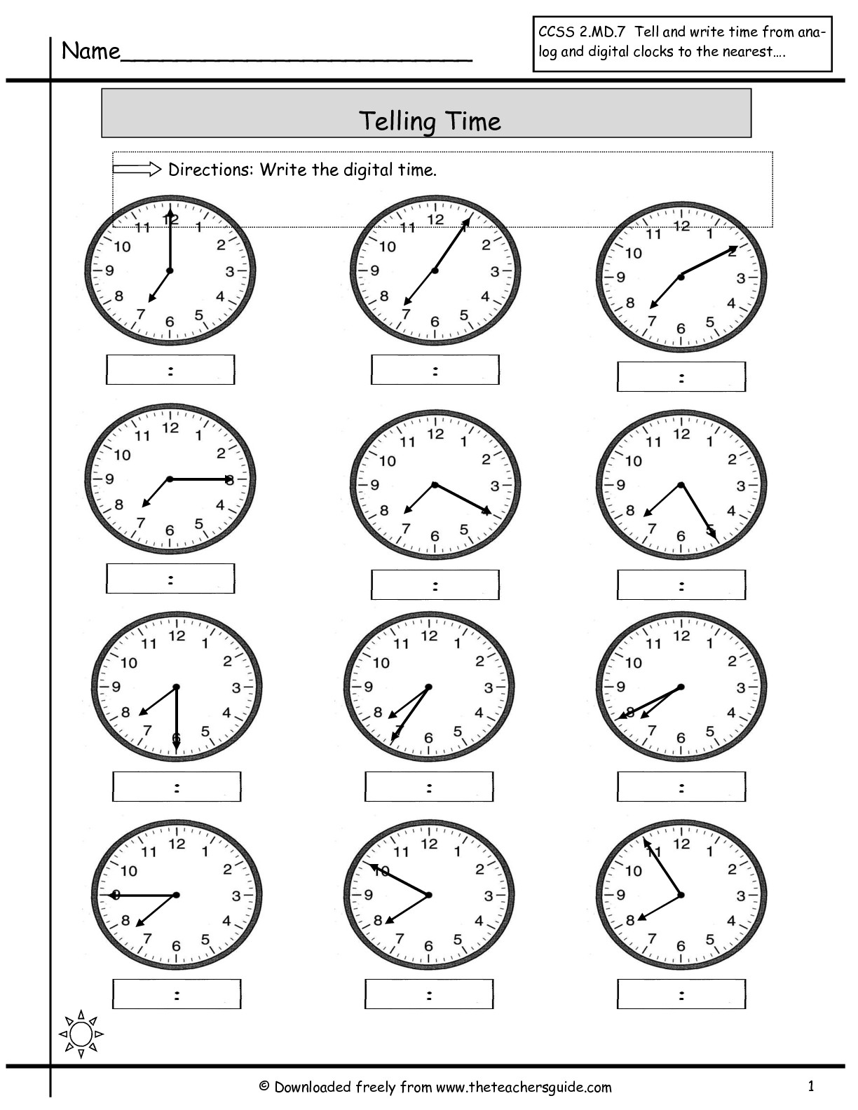 Telling Time Worksheet Grade 2 Comparing And Ordering Integers