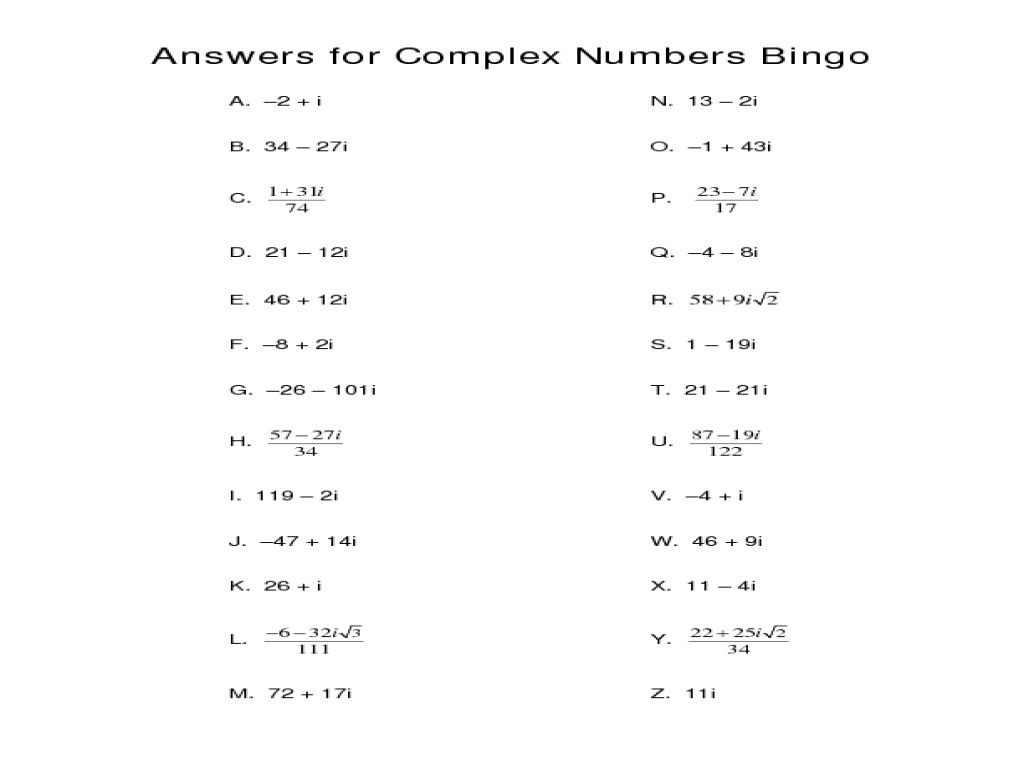 Worksheet  Adding And Subtracting Complex Numbers Worksheet