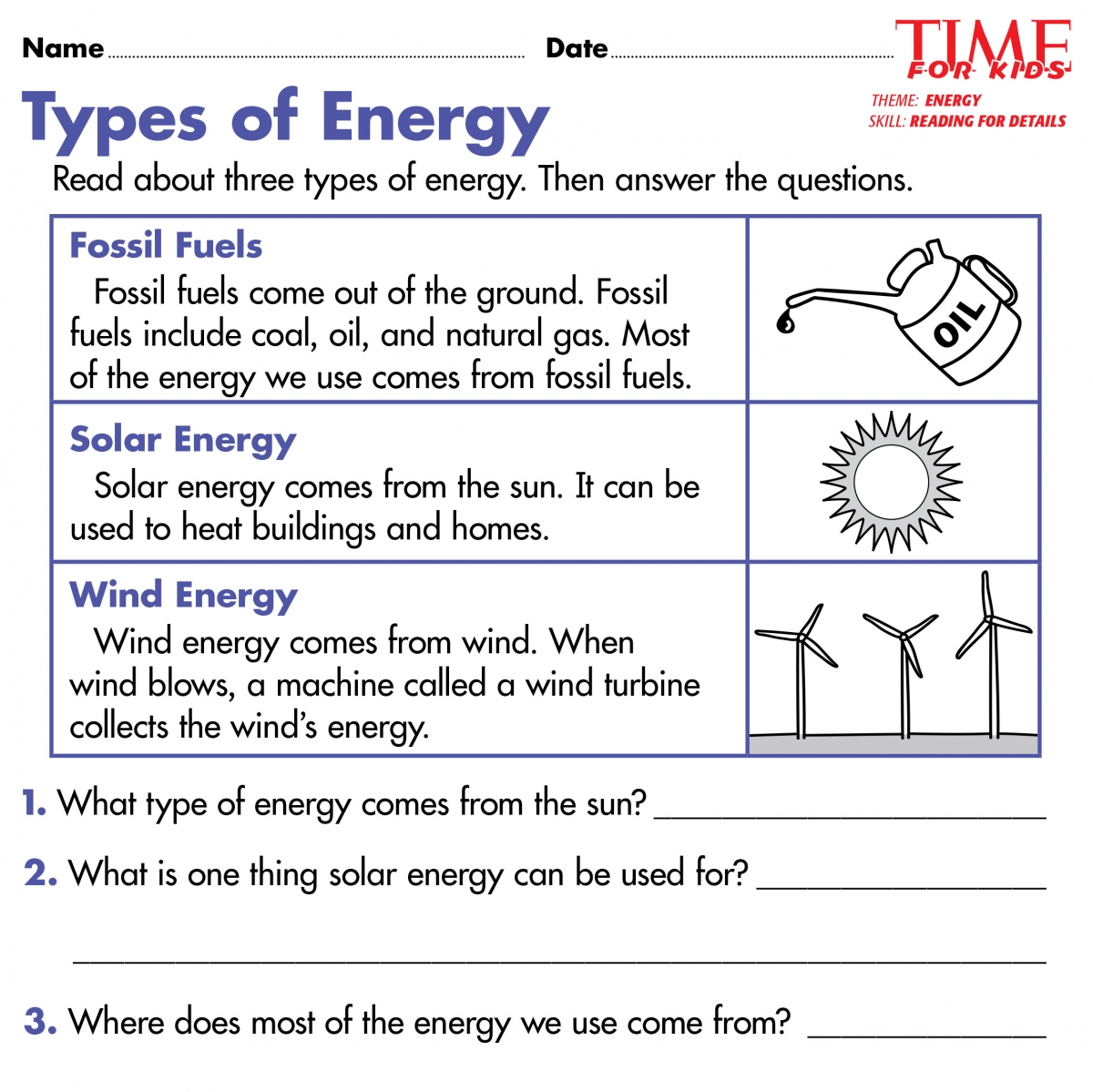 Free Printable Worksheets On Types Of Energy