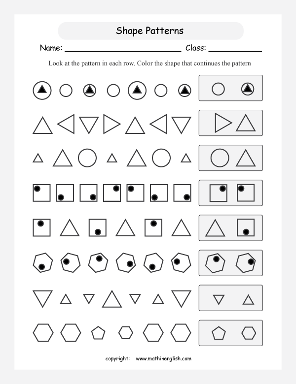 Worksheet On Shapes And Patterns For Grade 3