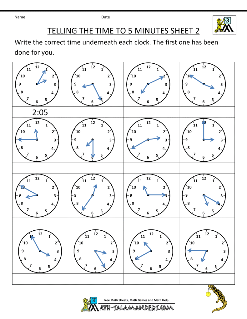 Worksheets For Telling Time To The Five Minutes