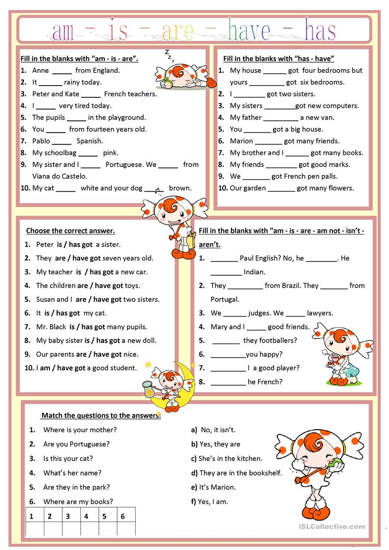 138 Free Esl Am Is Are Worksheets