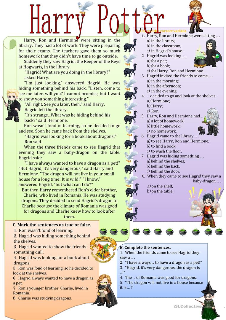 44 Free Esl Harry Potter Worksheets
