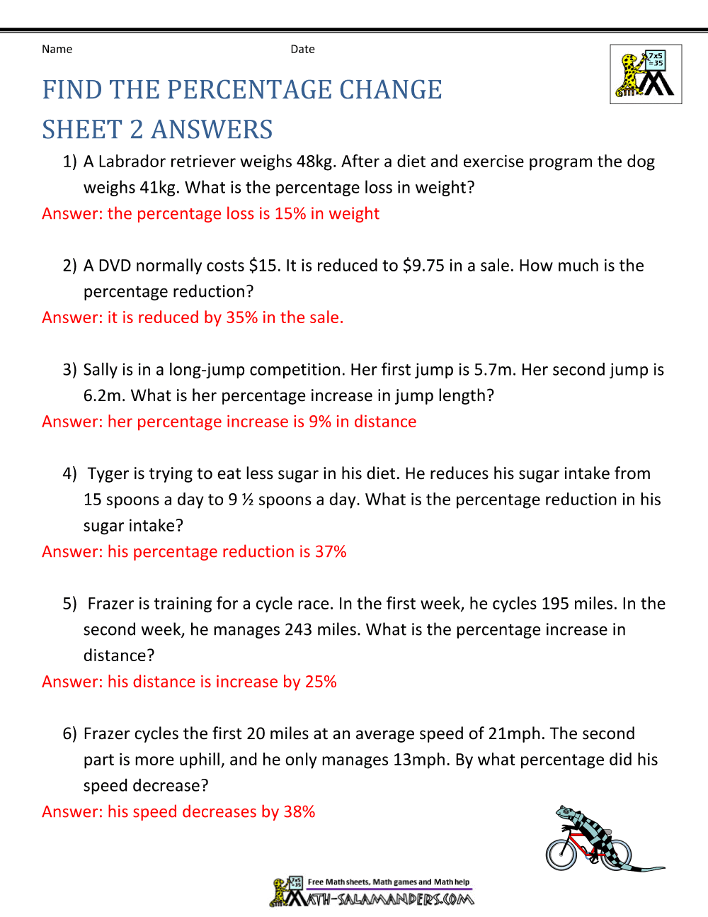 6+ Percent Of Change Worksheet