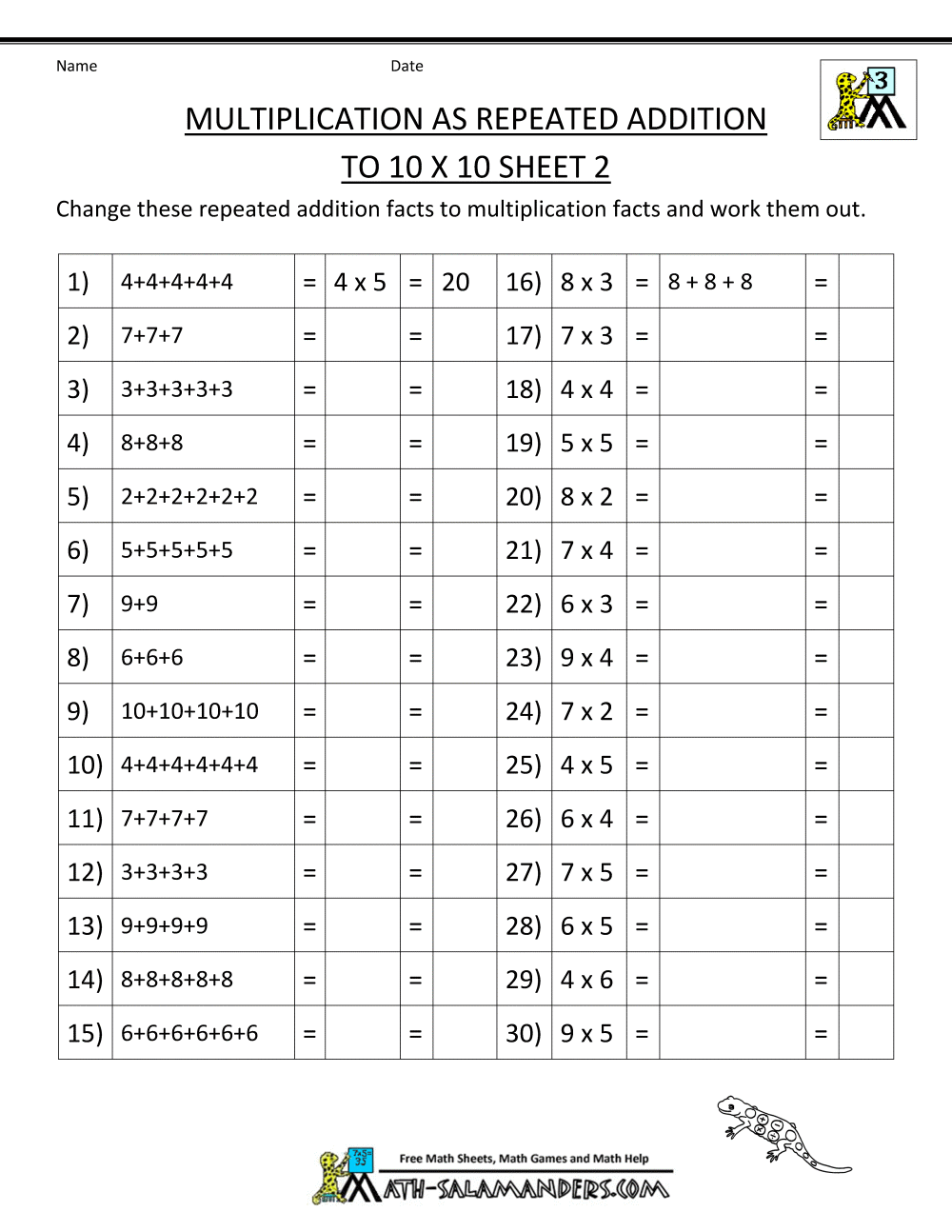 8+ Repeated Addition Worksheets