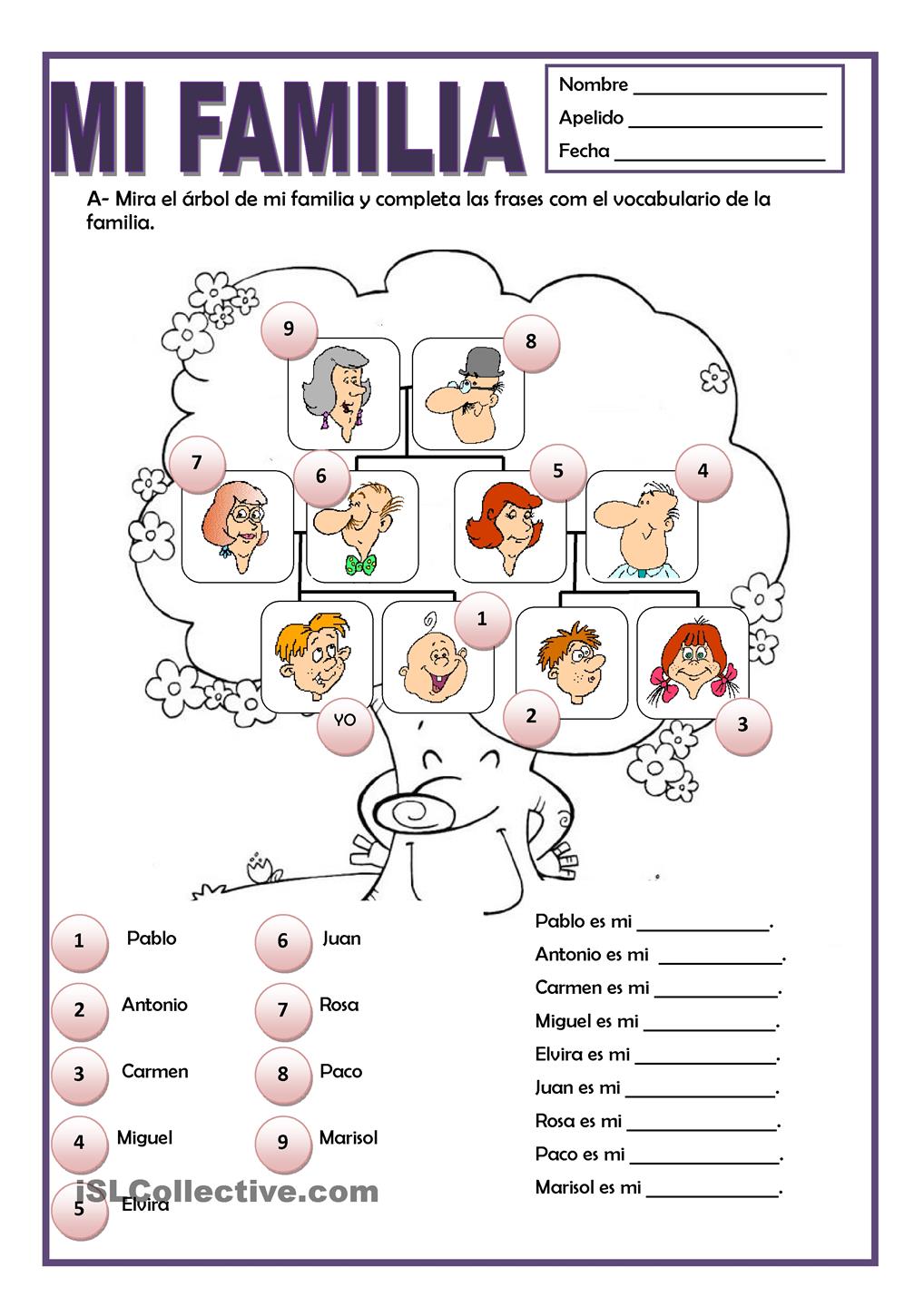 A Printable Activity To Practice Spanish Family Vocabulary With