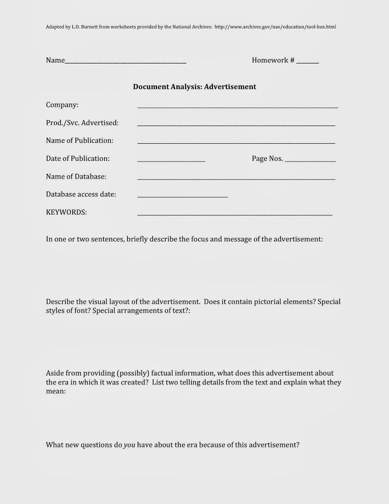 Ad Analysis Essays Primary Source Analysis Worksheets Teaching