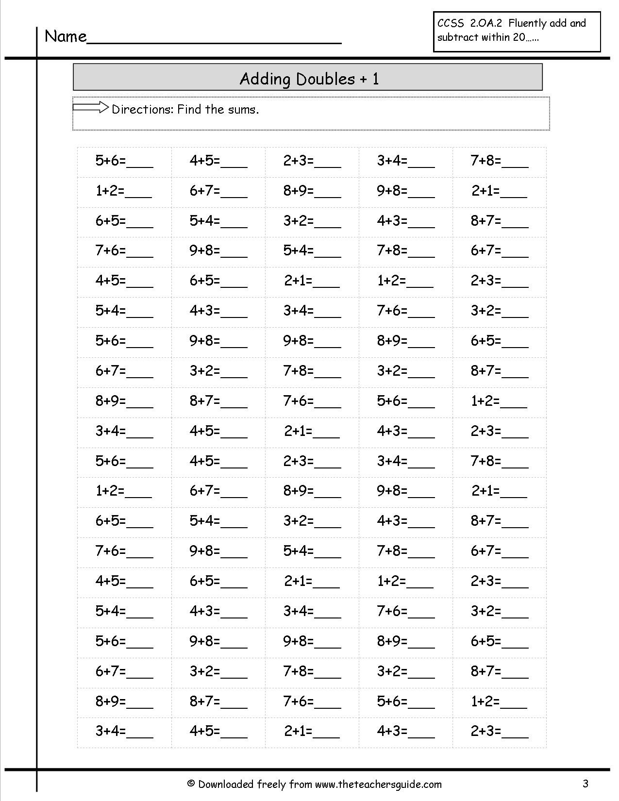 Addition Doubles Worksheets 3rd