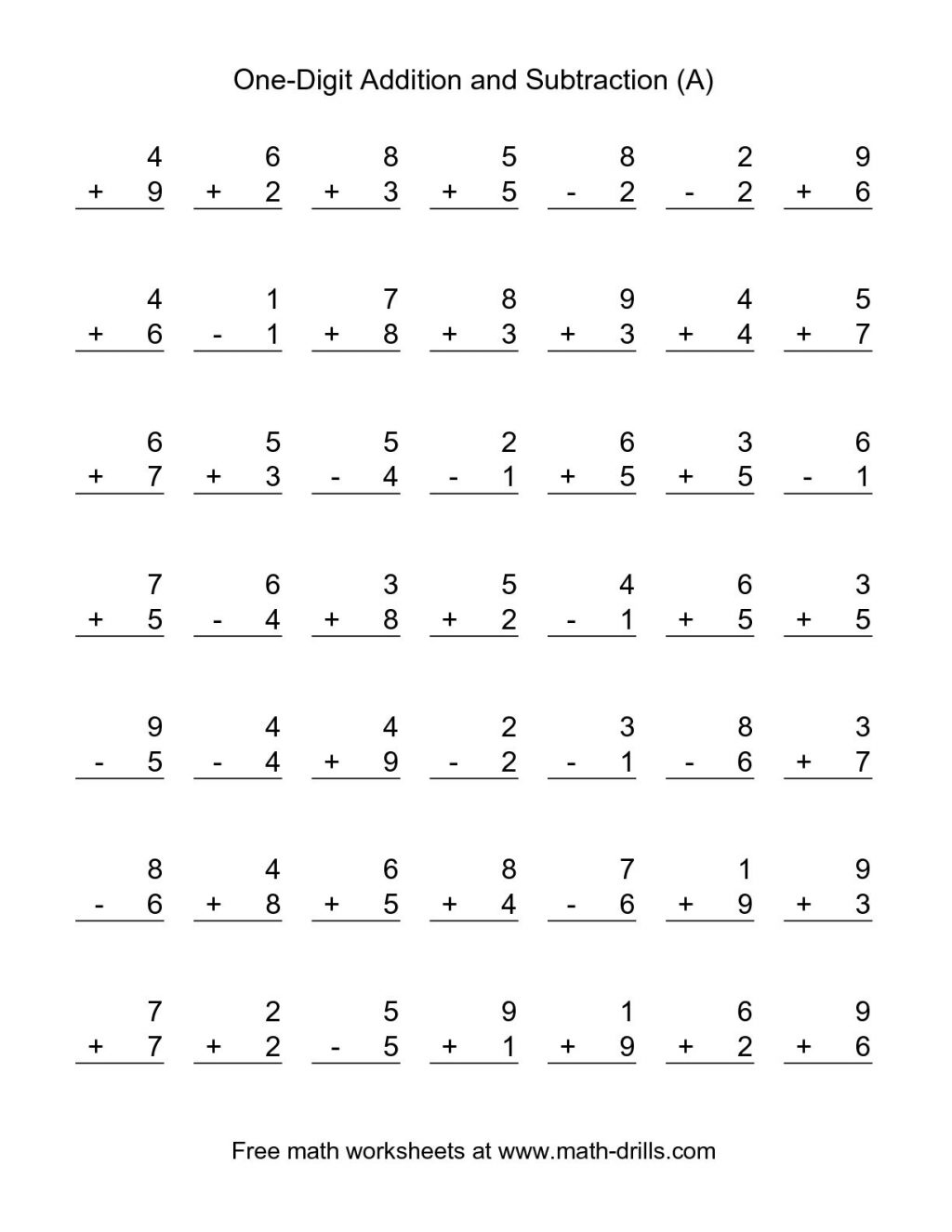 Additions  Addition Andubtraction Worksheets First Grade Free Math