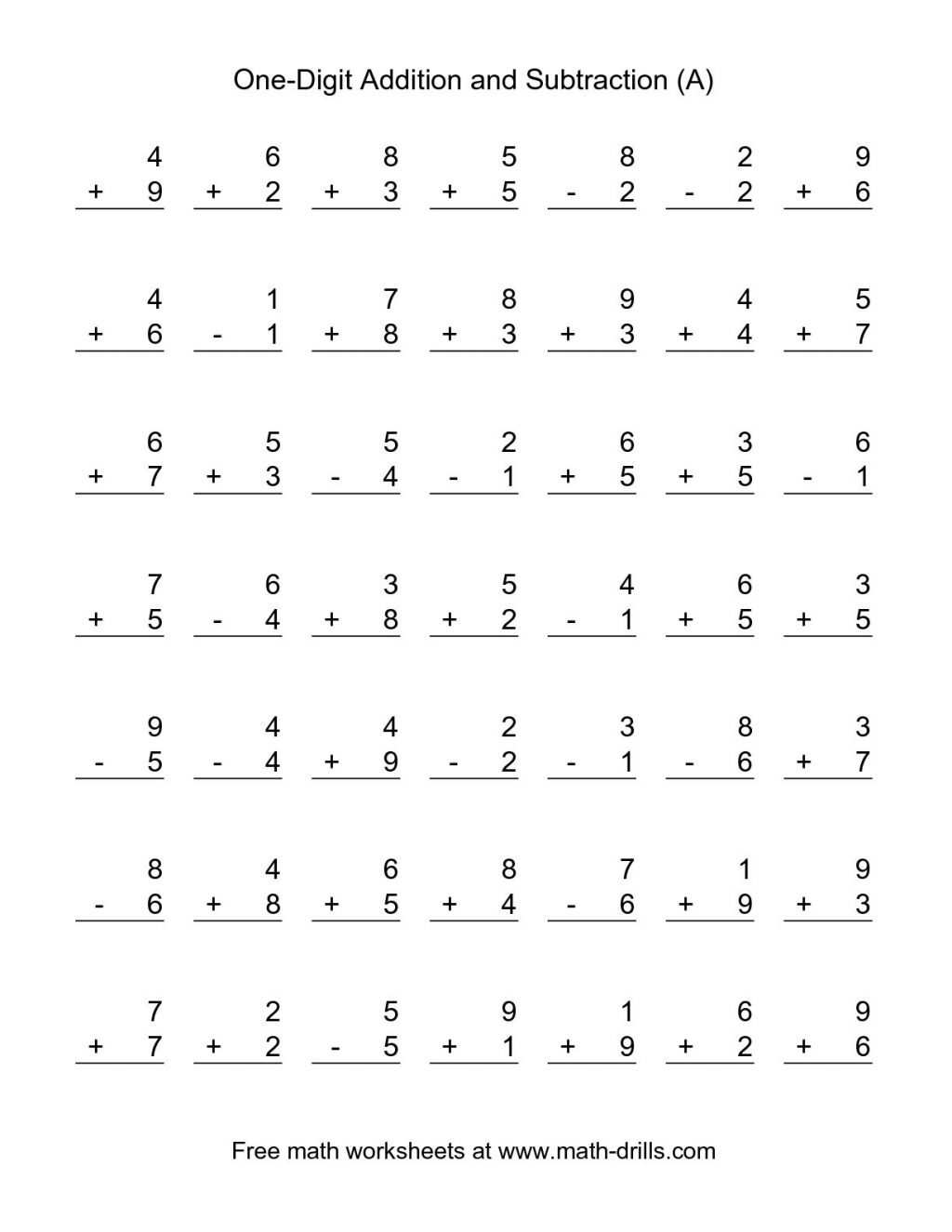 Additions  Addition Andubtraction Worksheets First Grade Free Math