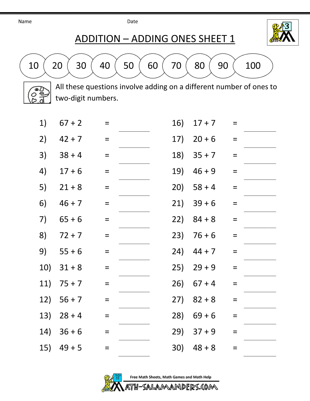 Additions  Year Addition Worksheets Additions Free Printable Math