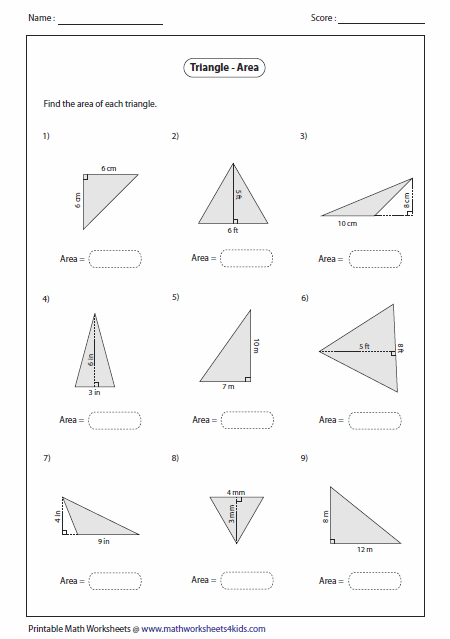 Area Of Triangle Worksheets  Worksheets  Ratchasima Printable