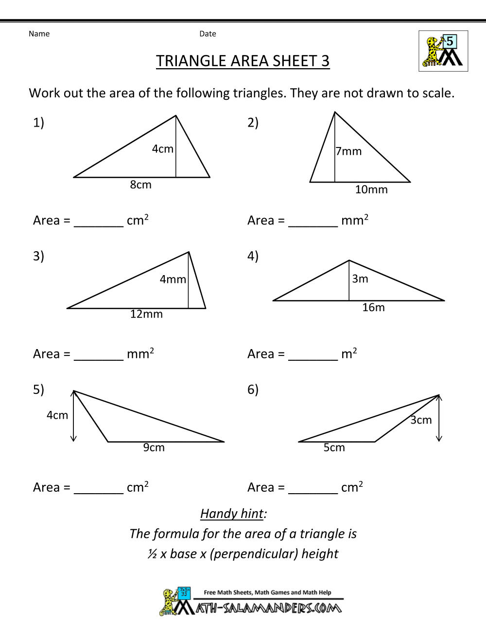 Area Of Triangle Worksheets  Worksheets  Ratchasima Printable