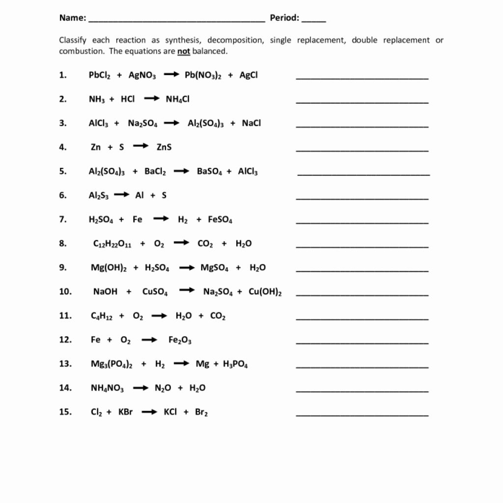 Classifying Chemical Reactions Worksheet Answers Resume