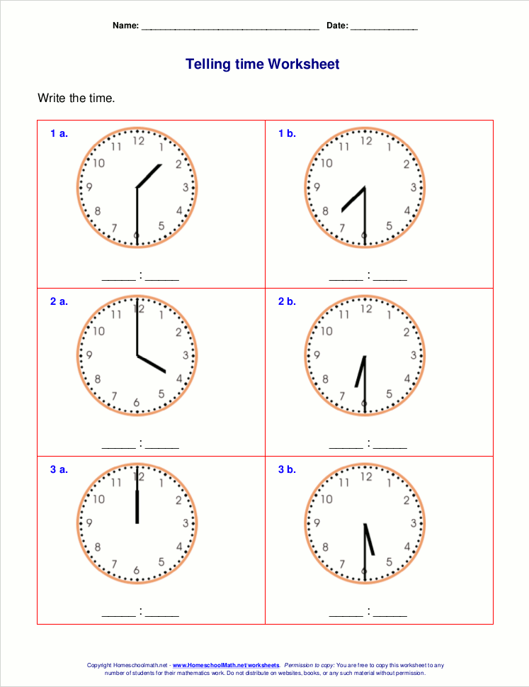 Collection Of First Grade Math Clock Worksheets