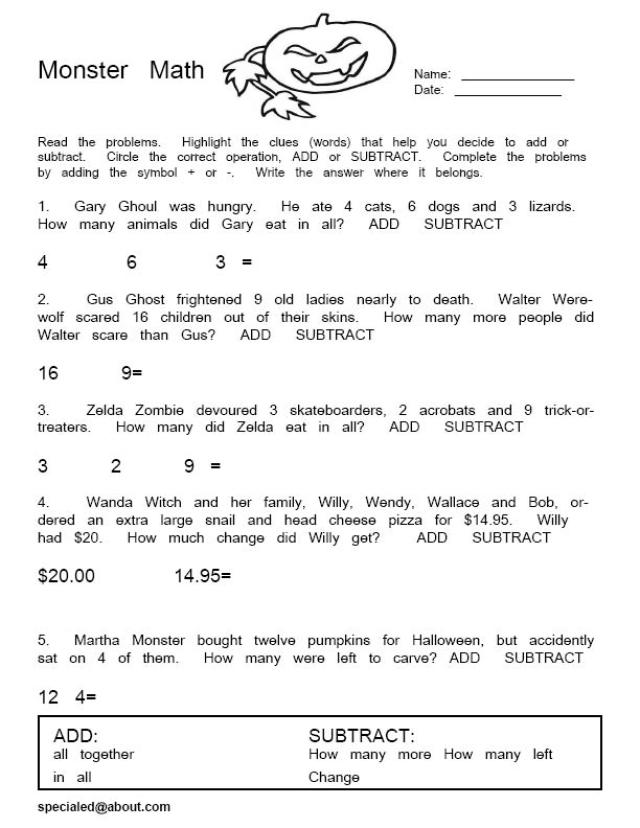 Collection Of Halloween Math Worksheets Grade 6