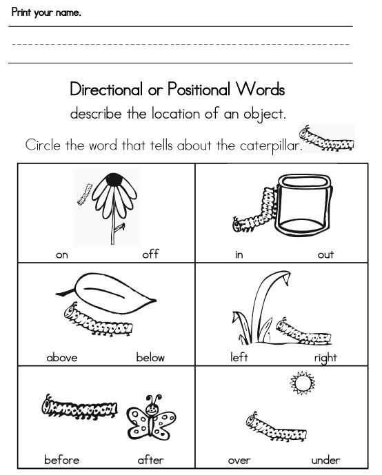 Collection Of Kindergarten Math Worksheets Positional Words