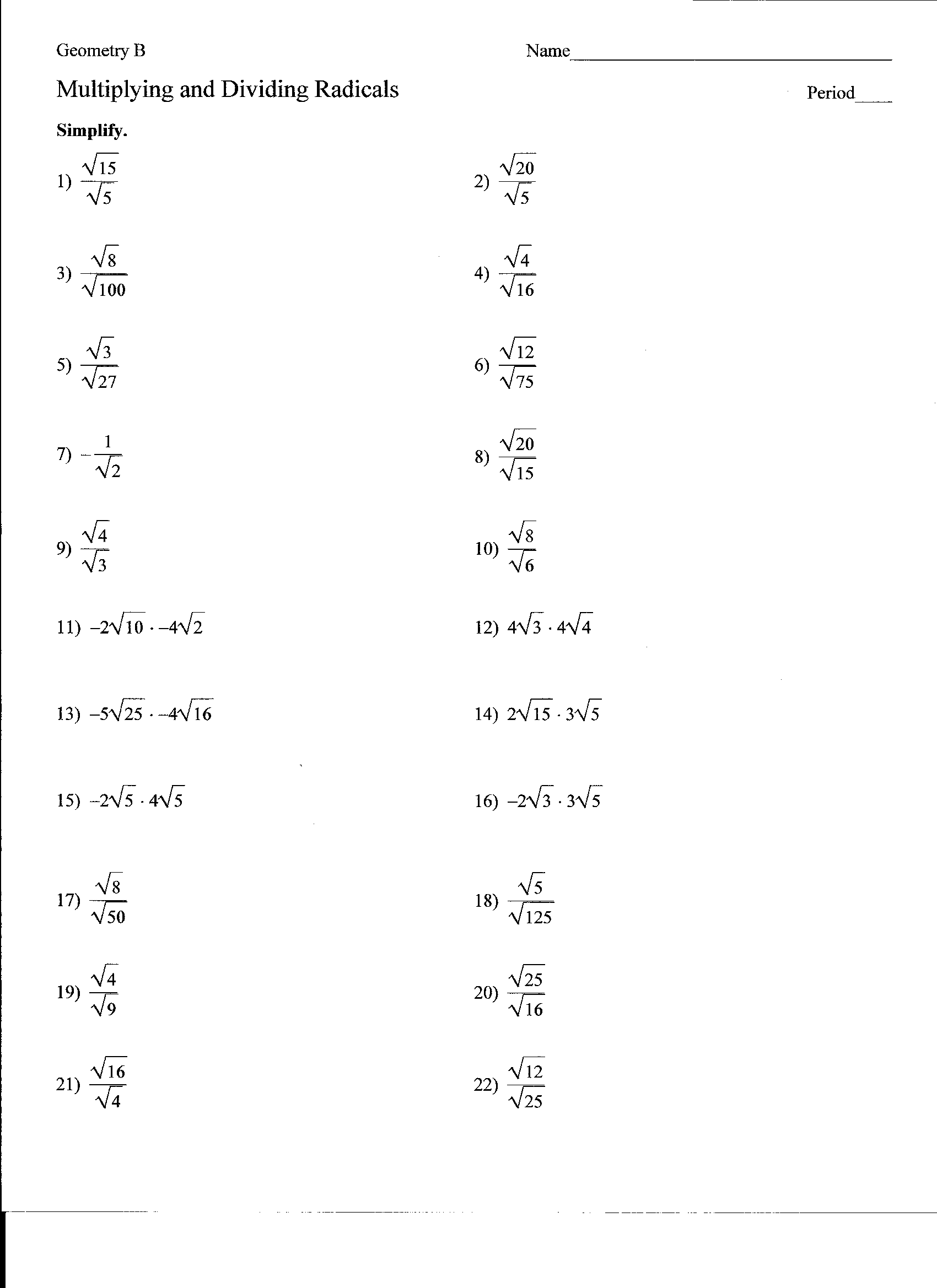 Collection Of Math Worksheets Go Simplifying Radicals