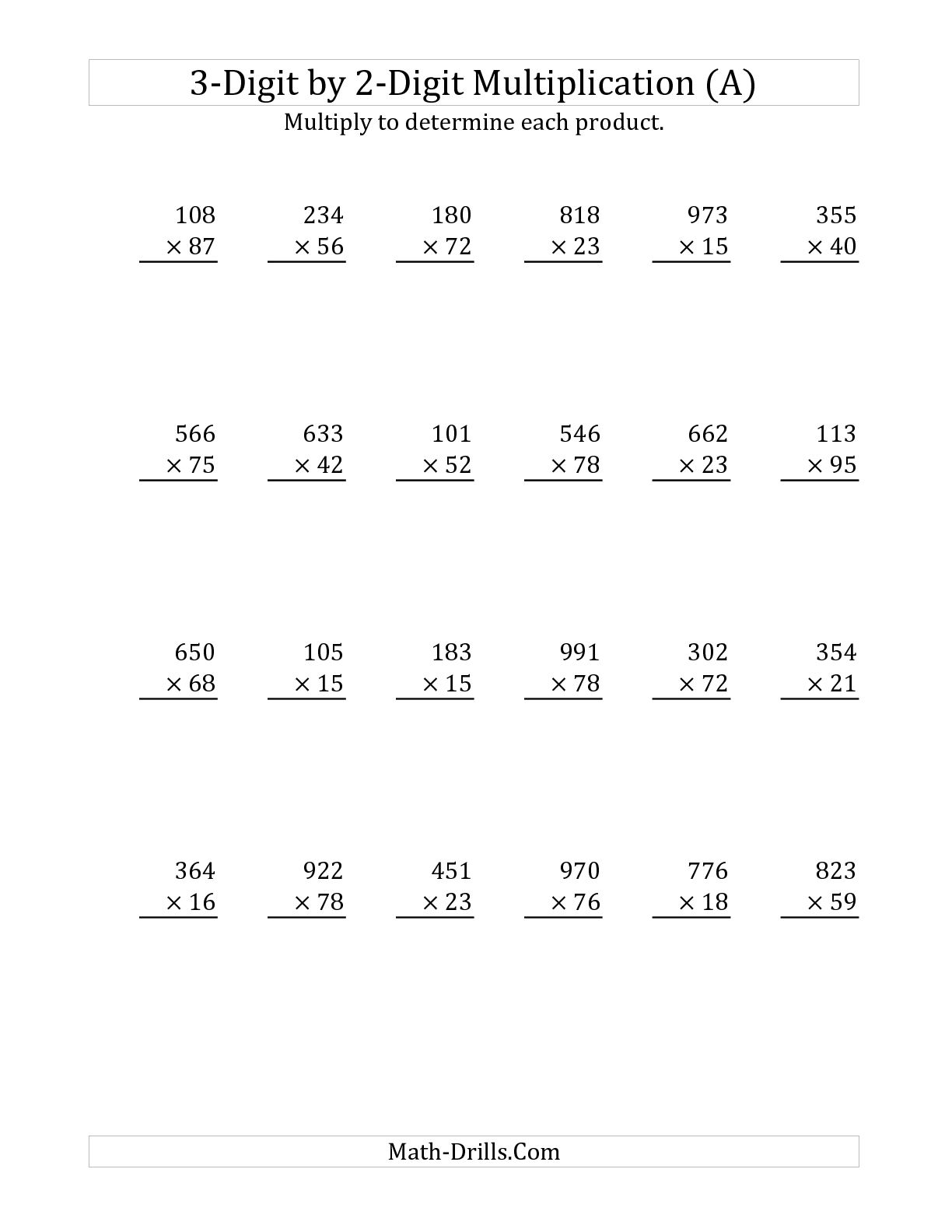 Collection Of Multiplication Worksheets 2 Digit By 3 Digit