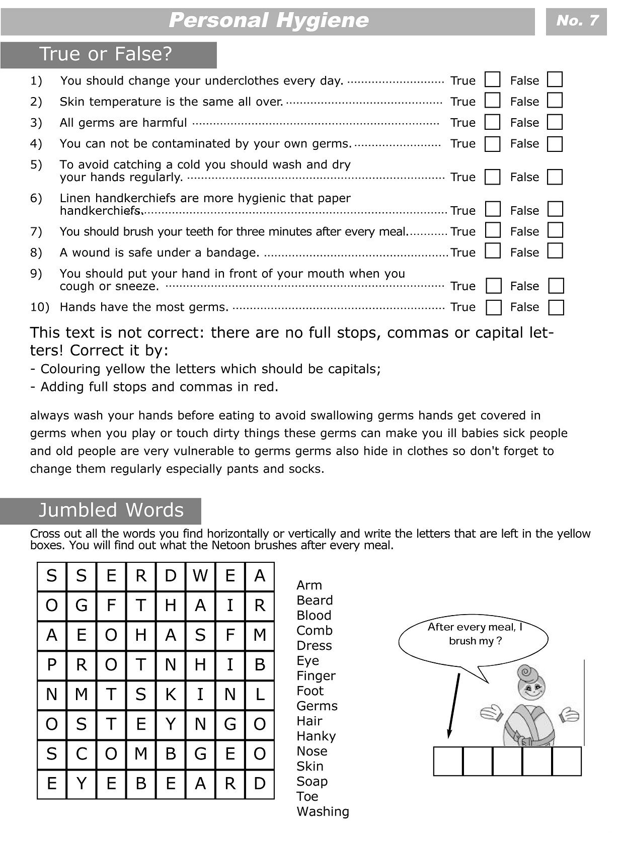 Collection Of Personal Hygiene Worksheets For Kindergarten