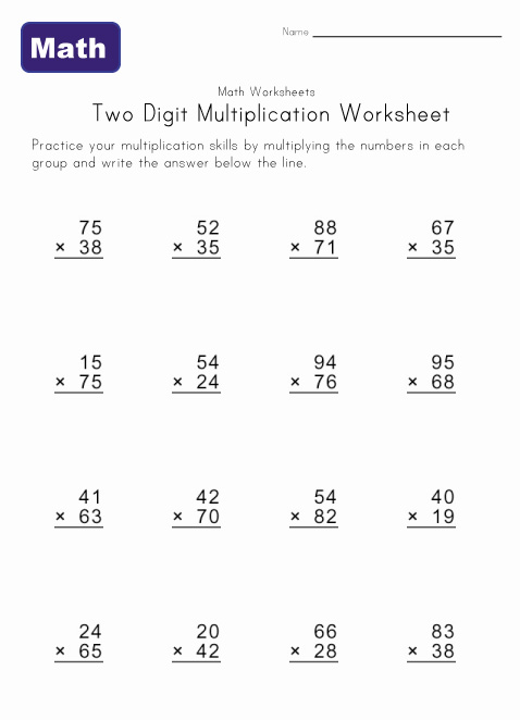 Standard Algorithm Multiplication 2 Digit Numbers Worksheets