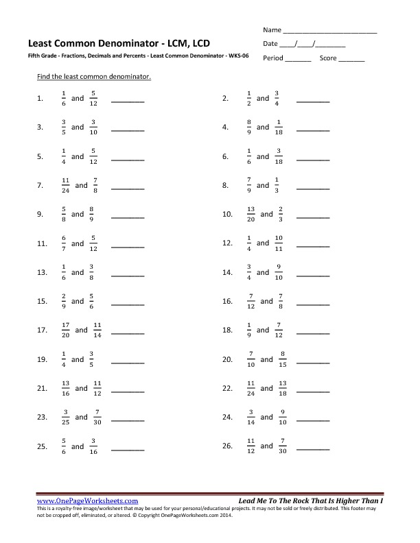Common Denominator Worksheets With Answers The Best Worksheets