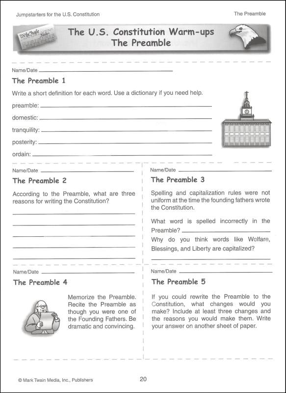 Constitution Worksheet For 4th Grade