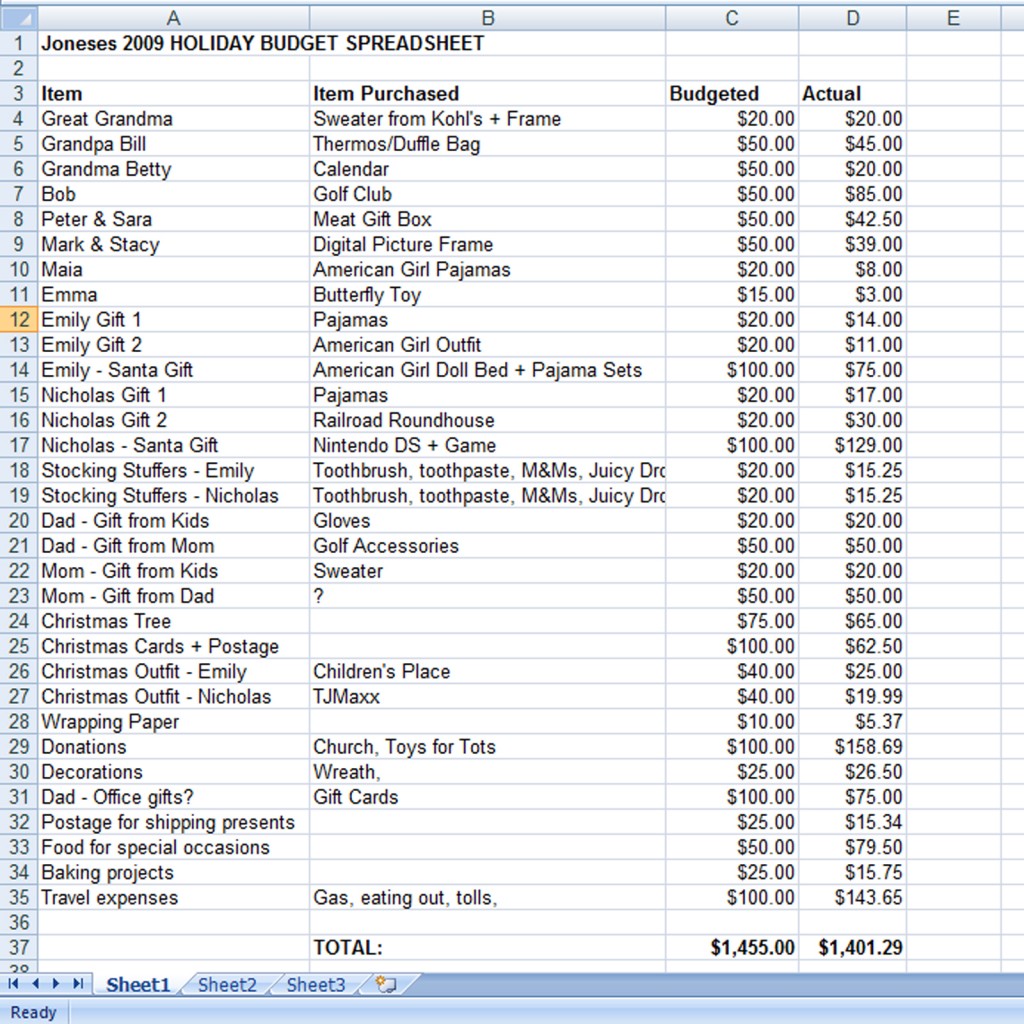 Create A Holiday Gift Expense Spreadsheet