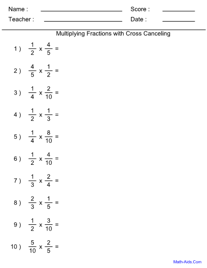 Cross Cancelling Fractions Worksheet