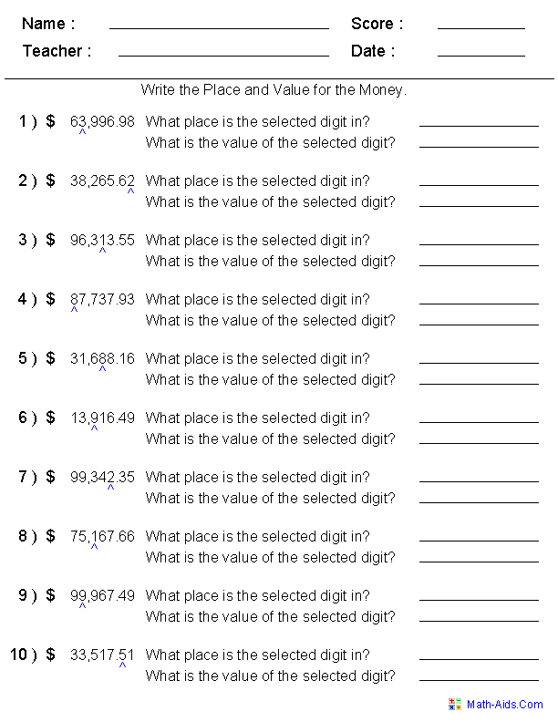 Decimal Money Worksheets The Best Worksheets Image Collection