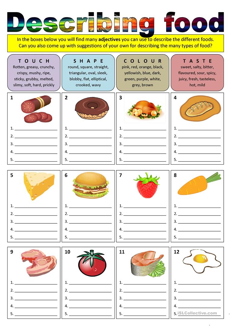 Describing Food (adjectives) Worksheet