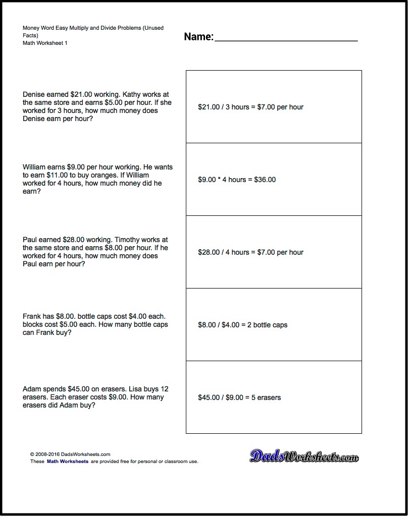 Divisions  Money Word Problems Maths Ks Extra Facts Easy Multiply