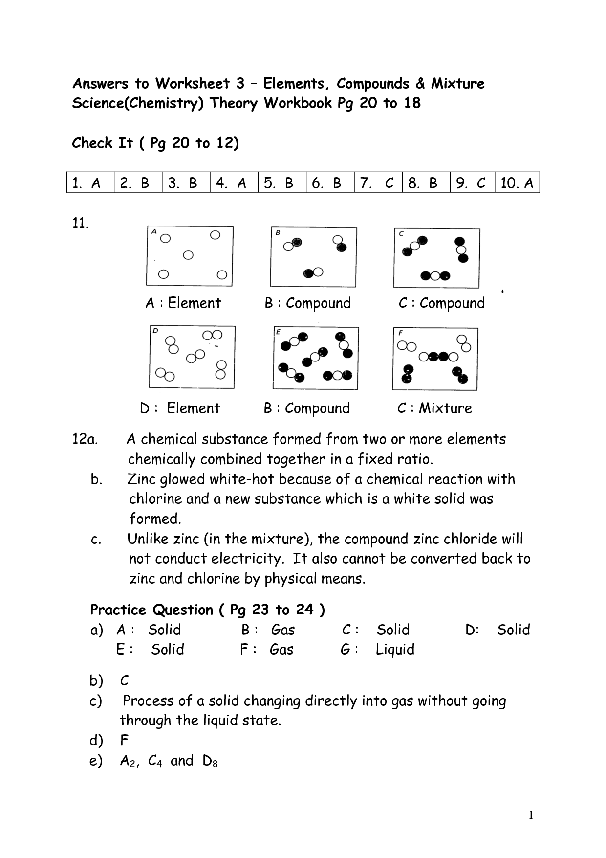 Elements Compounds And Mixtures Worksheet Grade 9