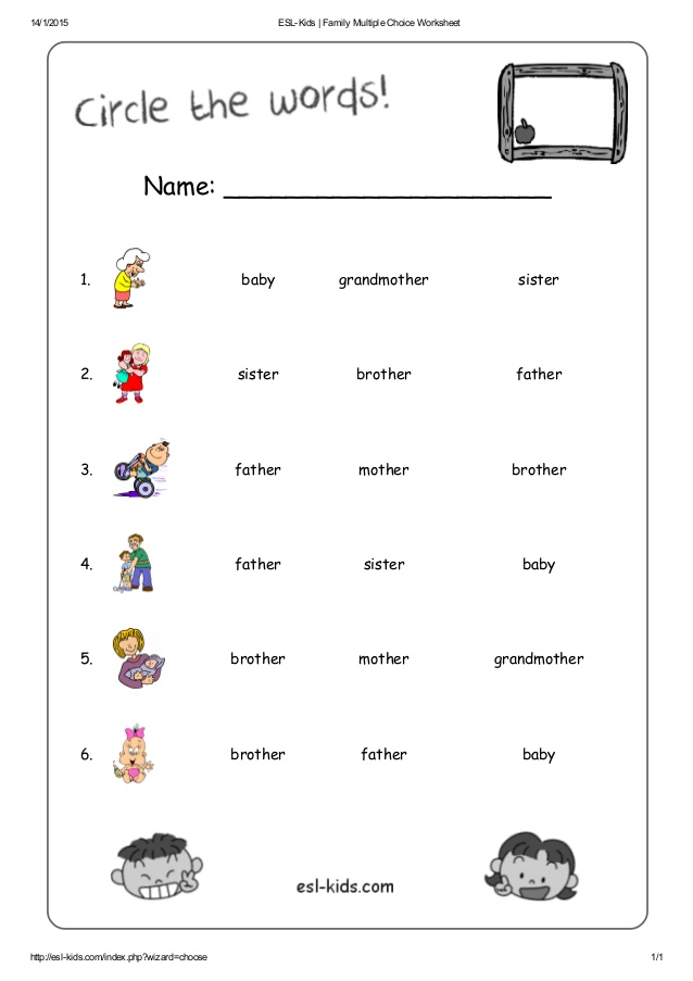Esl Preschool Family Worksheets 320533
