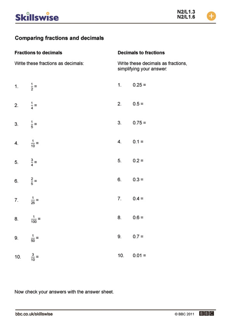 Excel  Fraction Conversion Worksheet  Kindergarten Decimal