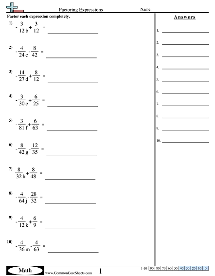 Factoring Linear Expressions Worksheet 7th Grade The Best